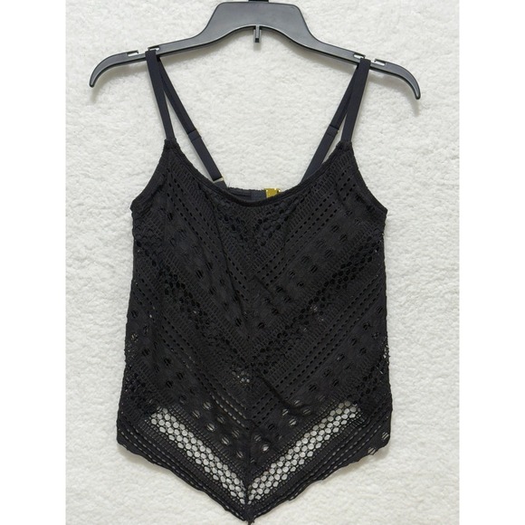 Black Crochet Tank Top Sleeveless Swimsuit Cover Up Bandana Hem XS - Picture 1 of 12